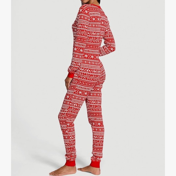 Victoria’s Secret Red Fair Isle Pajama Jumpsuit - Picture 2 of 3